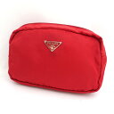 【価格見直し】【2025/04/29】PRADA / プラダ ■ポーチ メタルプレート レッド 【バッグ/バック/BAG/鞄/カバン】 ブランド【中古】