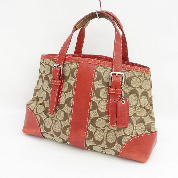【価格見直し】【2026/01/26】COACH / コーチ ■ハンドバッグ シグネチャー レッド ブラウン ベージュ 【バッグ/バック/BAG/鞄/カバン】 ブランド【中古】