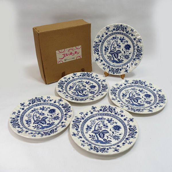 Rakuten - 【スーパーSALE】萬古焼 ブルーオニオン ◆【洋食器】萬古焼/ブルーオニオン ミートプレート(5枚組) すまい 雑貨 アンティーク ギフト【未使用】