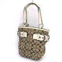 COACH / コーチ ■シグネチャー トート バッグ レザー キャンバス 白 ベージュ 茶 【バッグ/バック/BAG/鞄/カバン】 ブランド【中古】
