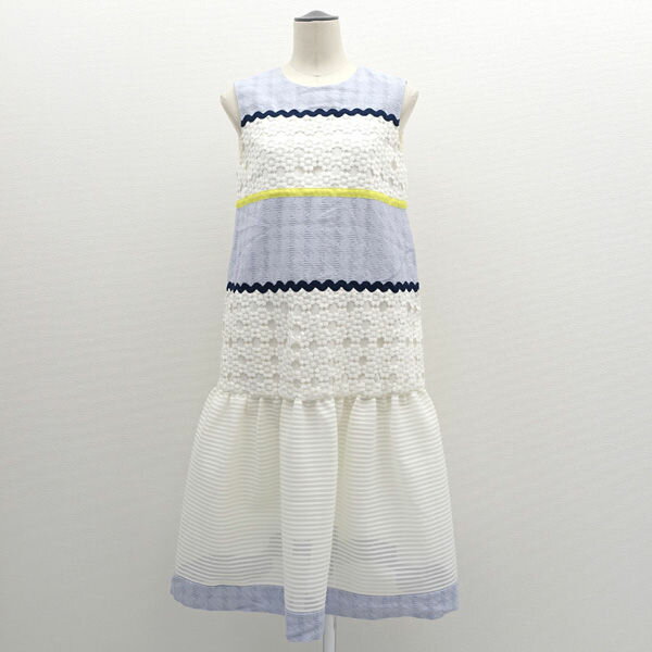 Chesty / チェスティ ◆レースジャガードワンピース/ノースリーブ/ブルー×ホワイト/サイズ0 12A501 【レディース/ガールズ/LADY/女性/婦人】 レディースファッション【中古】