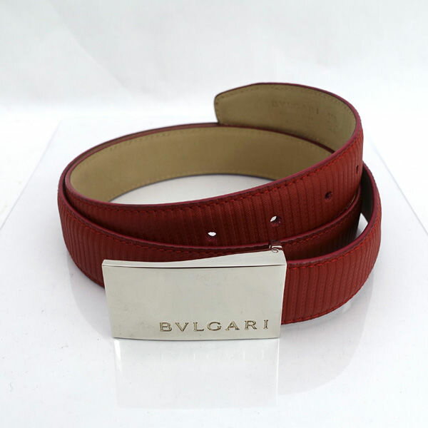 【価格見直し】【2025/12/03】BVLGARI / ブルガリ ◆ロゴ バックル ベルト レッド シルバーカラー 【レディース/ガールズ/LADY/女性/婦人】 ブランド【中古】