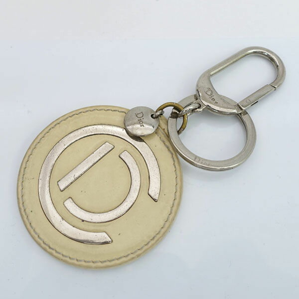 Rakuten - 【スーパーSALE】Christian Dior / クリスチャンディオール ■キーホルダー レザー メタル ベージュ シルバー 【KEY/キー/鍵】 ブランド【中古】