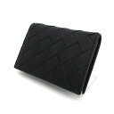 BOTTEGA VENETA / ボッテガヴェネタ ◆イントレチャート カードケース 二つ折り ブラック 【カード/パス/定期/Suica/スイカ/ICOCA/イコカ/保険証】 ブランド【中古】