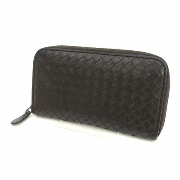 BOTTEGA VENETA / ボッテガヴェネタ ■長財布 イントレチャート ブラウン ラウンドファスナー 114076 【財布/サイフ/ウォレット/wallet/コイン】 ブランド【中古】