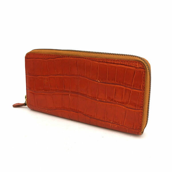 Felisi / フェリージ ■クロコ型押し 長財布 ラウンドファスナー キャメル レザー 125 【財布/サイフ/ウォレット/wallet/コイン】 ブランド【中古】