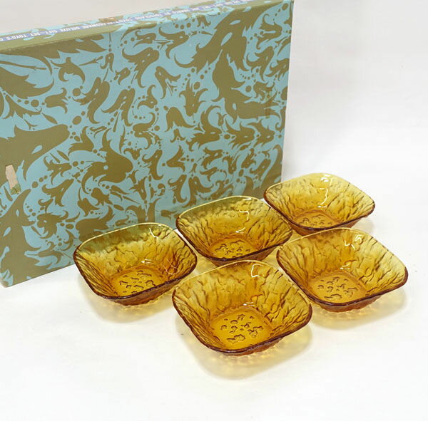 東洋ガラス ◆【ガラス】東洋ガラス/ありあけ アンバー スクエアボウル(5個組) CA572-1 雑貨 アンティーク インテリア ギフト【未使用】