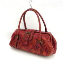 ANNA SUI / アナスイ ■ミニボストン がま口ハンドバッグ パイソン型押し 赤 【バッグ/バック/BAG/鞄/カバン】 ブランド【中古】
