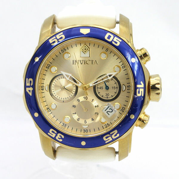 INVICTA / インビクタ ◆クロノグラフ ビッグフェイス 腕時計 ゴールド ブルー ホワイト 17881 【メンズ/MEN/男性/ボーイズ/紳士】【腕時計/うでとけい/ウォッチ/Watch】 【クォーツ】 ブランド【中古】