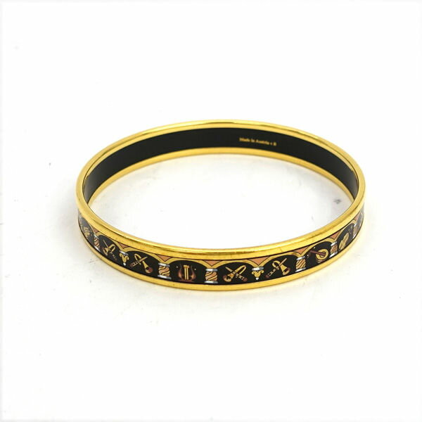HERMES / エルメス ◆エマイユ バングル ブレスレット 七宝焼 楽器柄 【ブレスレット/バングル/アンクル/アクセサリー】 ブランド【中古】