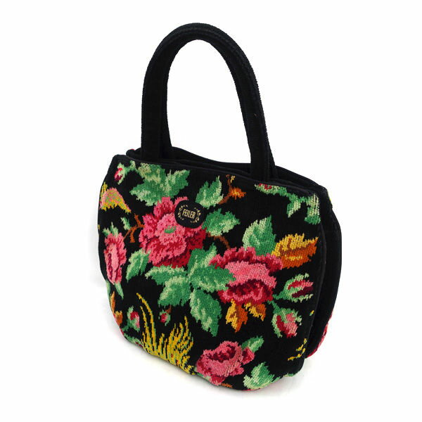 樂天商城 - FEILER / フェイラー ■シュニール織 花柄 ハンドバッグ ブラック 【バッグ/バック/BAG/鞄/カバン】 ブランド【中古】