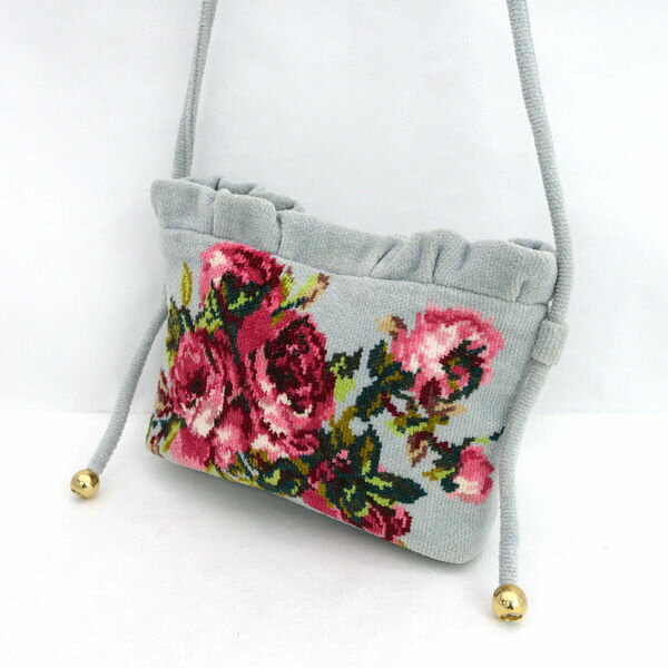 【スーパーSALE】FEILER / フェイラー ■シュニール織 花柄 ショルダーバッグ グレー 【バッグ/バック/BAG/鞄/カバン】 ブランド【中古】