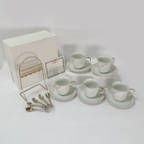 Y.MIZUNO ◆【洋食器】ミズノ陶器/スプーン付きカップ&ソーサー(5客) 雑貨 アンティーク ギフト ギフト..