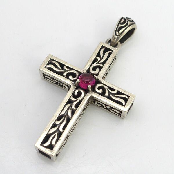 SA silver ◆ペンダントトップ/クロス/十字架/唐草/石付き/925 【ネックレス/ペンダント/トップ/アクセ..