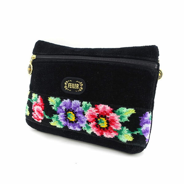 FEILER / フェイラー ■ポーチ 小物入れ コットン シュニール織 ブラック ブランド【中古】(4.0)