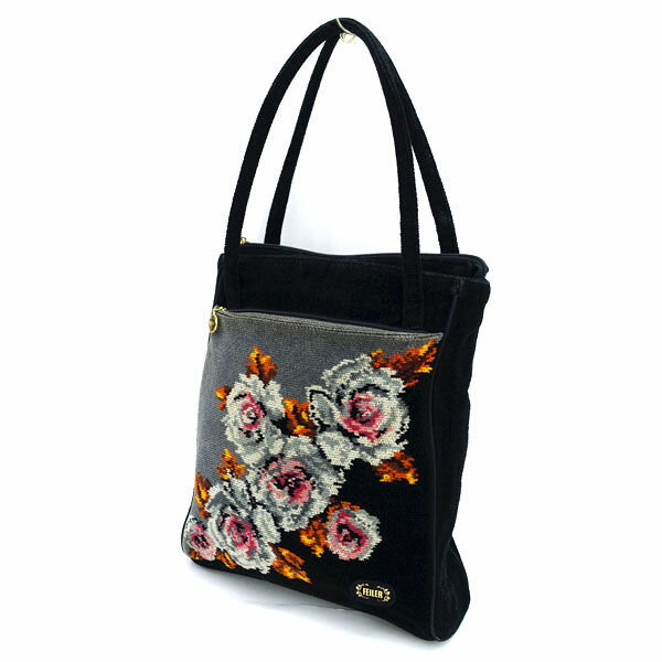 【スーパーSALE】FEILER / フェイラー ■ハンドバッグ ワンショルダー ブラック グレー コットン 【バッグ/バック/BAG/鞄/カバン】 ブランド【中古】