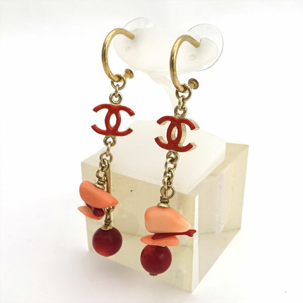 CHANEL / シャネル ◆ココマーク 珊瑚 フープピアス 両耳 【イヤリング/ピアス/アクセサリー】 ブランド【中古】