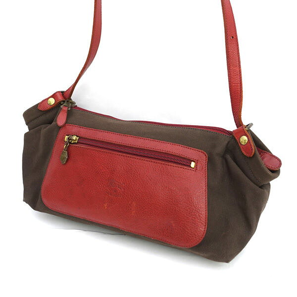 Rakuten - 【スーパーSALE】IL BISONTE / イルビゾンテ ■ショルダーバッグ クロスボディ キャンバス レザー ブラウン 【バッグ/バック/BAG/鞄/カバン】 ブランド【中古】