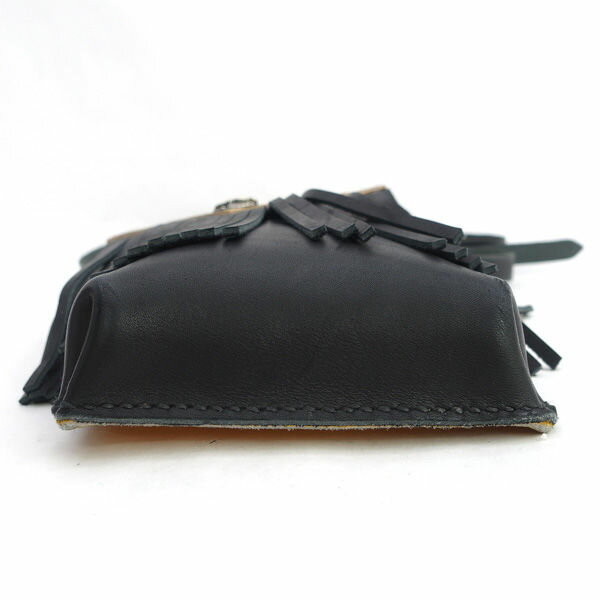 【スーパーSALE】GOD VALLEY / ゴッドバレー ◆ショルダーバッグ/ポーチ/レザー/本革/フリンジ/ブラック×ブラウン 【バッグ/バック/BAG/鞄/カバン】 メンズファッション【中古】