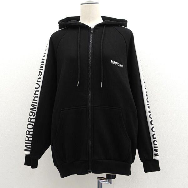 MIRROR9 ◆ジップアップパーカー/刺繍/ラインロゴ/裏起毛/ブラック/M 【レディース/ガールズ/LADY/女性/..