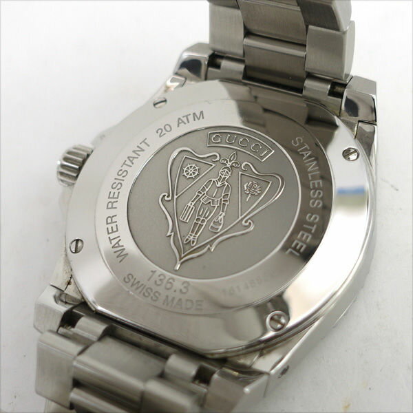 GUCCI / グッチ ◆グッチダイブ シェリーライン 黒文字盤 クォーツ メンズウォッチ 136.3 【メンズ/MEN/男性/ボーイズ/紳士】【腕時計/うでとけい/ウォッチ/Watch】 【クォーツ】 ブランド【中古】