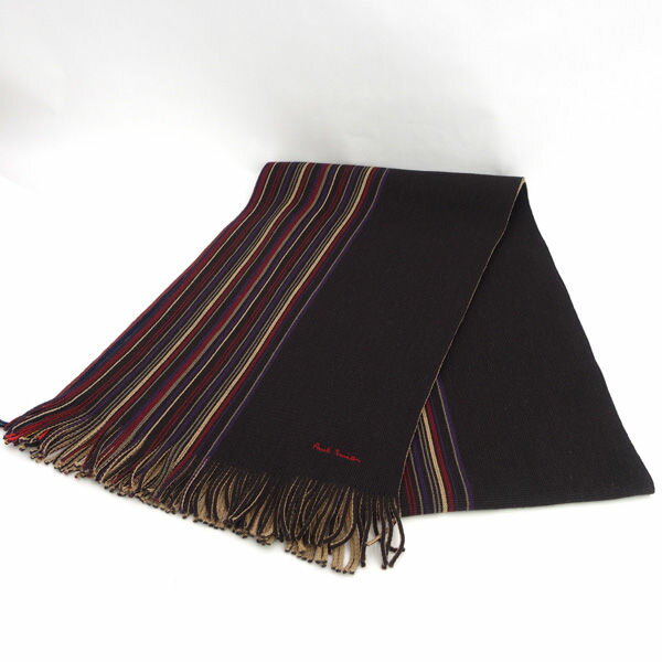 Paul Smith / ポールスミス ◆マフラー/ストライプ/ウール/ブラウン×マルチカラー PF38-3089 【メンズ/MEN/男性/ボーイズ/紳士】 メンズファッション【中古】