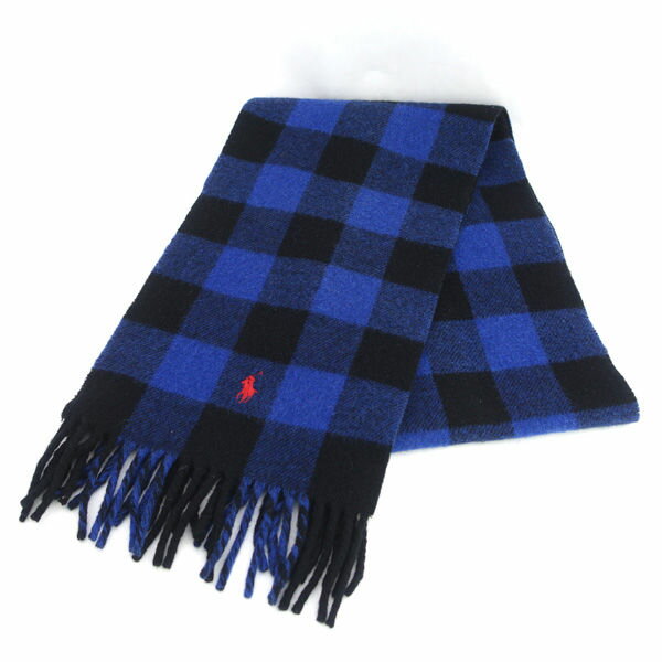 POLO RALPH LAUREN / ポロ ラルフローレン ◆マフラー/ブロックチェック柄/ブルー×ブラック 【メンズ/MEN/男性/ボーイズ/紳士】 メンズファッション【中古】