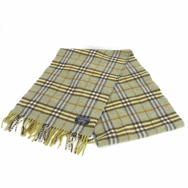 BURBERRY / バーバリー ◆マフラー/ウール/チェック柄/カーキ 【メンズ/MEN/男性/ボーイズ/紳士】 メンズファッション【中古】