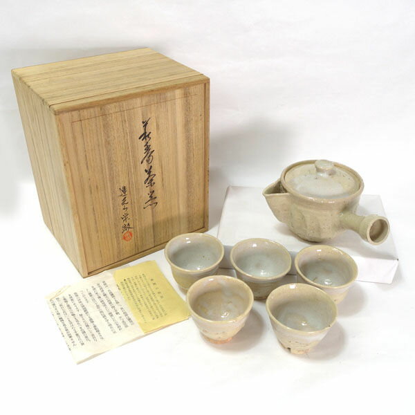 Rakuten - 萩焼 守繋栄徹 ◆【和食器】萩焼/守繋栄徹 茶器揃(急須 湯呑5) ギフト【未使用】