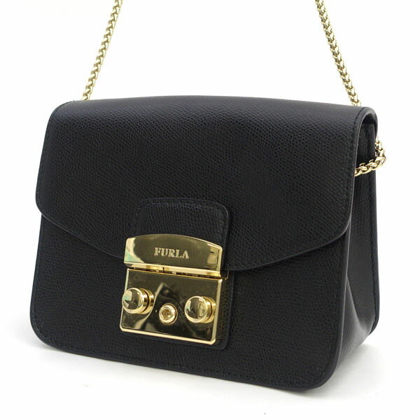 FURLA / フルラ ◆チェーンバッグ/メトロポリス/ミニクロスボディ/ブラック 【バッグ/バック/BAG/鞄/カバン】 レディースファッション【中古】