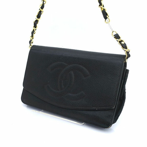 CHANEL / シャネル ◆キャビアスキン デカココ チェーンウォレット フラップ 訳あり品 ブランド【中古】