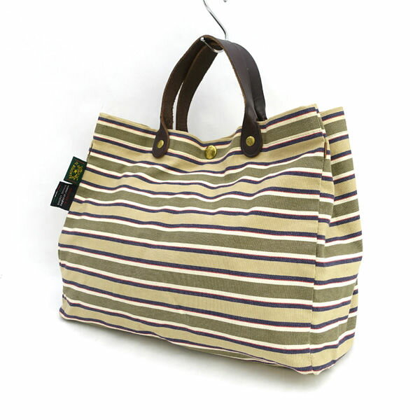 IL BISONTE / イルビゾンテ ■トートバッグ キャンバス ベージュ ボーダー グリーン 【バッグ/バック/BAG/鞄/カバン】 ブランド【中古】