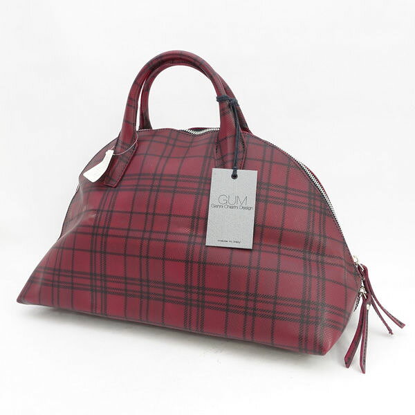 GIANNI CHIARINI / ジャンニ キアリーニ ◆GUM/ハンドバッグ/ナイロン/チェック柄/ワインレッド 【バッグ/バック/BAG/鞄/カバン】 レディースファッション【中古】