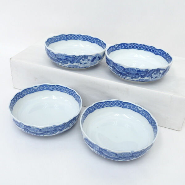五代目喜八 大吉窯 ◆【和食器】五代目喜八 大吉窯/染付山水 浅鉢揃(4個組) すまい 雑貨 ギフト【中古】