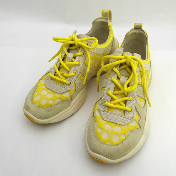 COACH / コーチ ◆シティソール スニーカー シグネチャー イエロー 箱付き 22.5cm CITYSOLE SIG MESH G4972 【レディース/ガールズ/LADY/女性/婦人】【靴/クツ/シューズ/SHOES】 ブランド【中古】