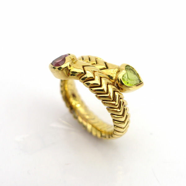 BVLGARI / ブルガリ ◆750 トゥボガス ペリドット トルマリン ハート リング 指輪 【リング/指輪/アクセサリー】 ブランド【中古】