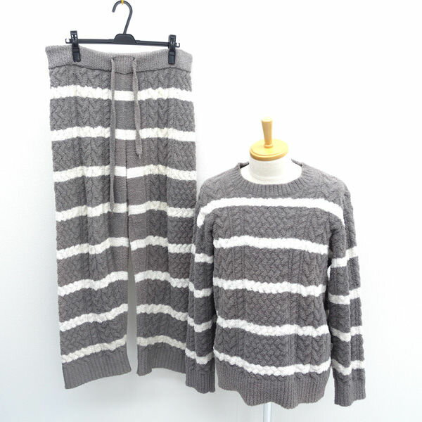 gelato pique HOMME / ジェラートピケ オム ◆セットアップ/ルームウェア/ボーダー/グレー×ホワイト/サイズM PMNT205911 【メンズ/MEN/男性/ボーイズ/紳士】 メンズファッション【中古】