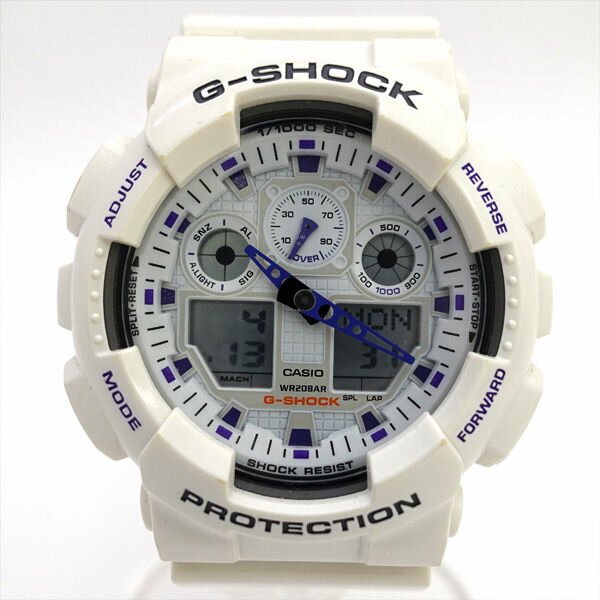 乐天商城 - CASIO / カシオ ◆G-SHOCK アナデジ ホワイト パープル クォーツ GA-100A 【メンズ/MEN/男性/ボーイズ/紳士】【腕時計/うでとけい/ウォッチ/Watch】 【クォーツ】 ブランド【中古】