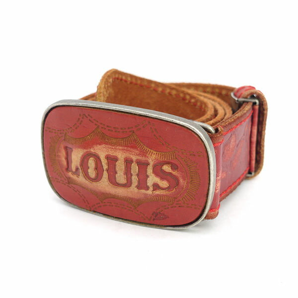 樂天商城 - LOUIS JEANS ◆ベルト/レザー/バックル/総柄/レッド/全長約100cm 【レディース/ガールズ/LADY/女性/婦人】 レディースファッション【中古】