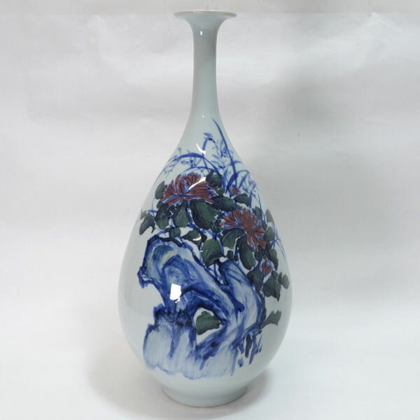 Rakuten - 清晋印 ■【花器】清晋印/染付手描菊絵 花瓶 花器 花瓶 ギフト【中古】 【代引不可】【同梱不可】