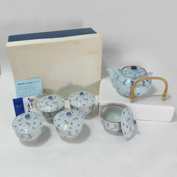 Rakuten - 有田焼　秀峰 ◆有田焼/唐草 蓋付茶器揃（急須・湯呑5） ギフト【未使用】