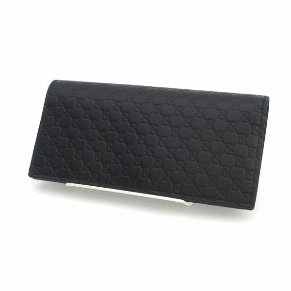 M - GUCCI / グッチ ◆長札入れ(小銭入れなし) マイクログッチシマ カーフ 黒 449245 【財布/サイフ/ウォレット/wallet/コイン】 ブランド【中古】
