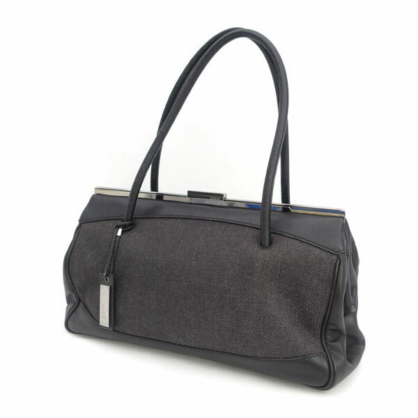 GUCCI - GUCCI / グッチ ◆ハンドバッグ イブニングバッグ ブラック がま口 キャンバス レザー 92726 【バッグ/バック/BAG/鞄/カバン】 ブランド【中古】