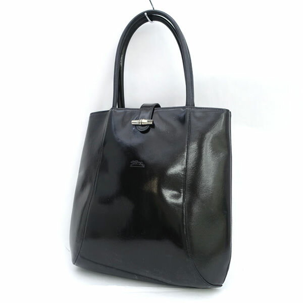 LONGCHAMP / ロンシャン ■トートバッグ セミショルダー エナメルレザー ブラック 【バッグ/バック/BAG/鞄/カバン】 ブランド【中古】