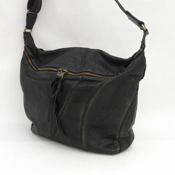 Rakuten - Greed /　グリード ◆ショルダーバッグ/レザー/ファスナー/ブラック 【バッグ/バック/BAG/鞄/カバン】 メンズファッション【中古】
