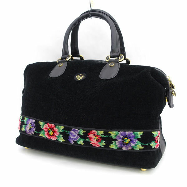 Rakuten - FEILER /　フェイラー ◆ハンドバッグ/シュニール織/フラワー/花柄/ブラック 【バッグ/バック/BAG/鞄/カバン】 レディースファッション【中古】