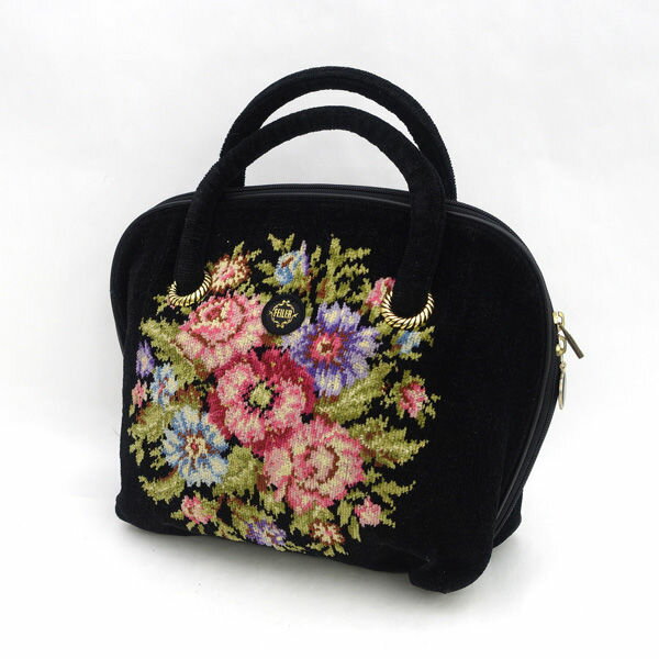 Rakuten - FEILER / フェイラー ■ハンドバッグ　コットン　花柄　ブラック 【バッグ/バック/BAG/鞄/カバン】 ブランド【中古】