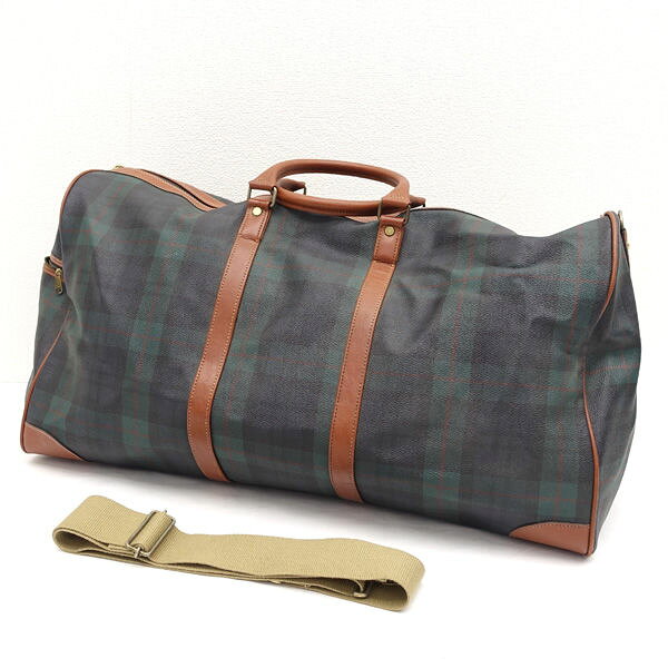 Polo Mallet / ポロマレット ◆2WAY ボストンバッグ/旅行バッグ/チェック柄/PVC/グリーン 【バッグ/バック/BAG/鞄/カバン】 メンズファッション【中古】 【代引不可】【同梱不可】