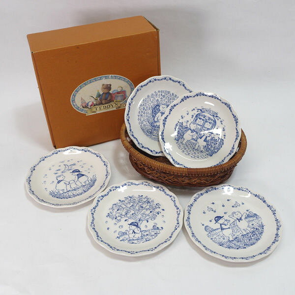 NIKKO ニッコー ◆ニッコー/テディーズ 籠入 ケーキ皿（5枚組） 8710 ケーキ皿　プレート ギフト【未使用】