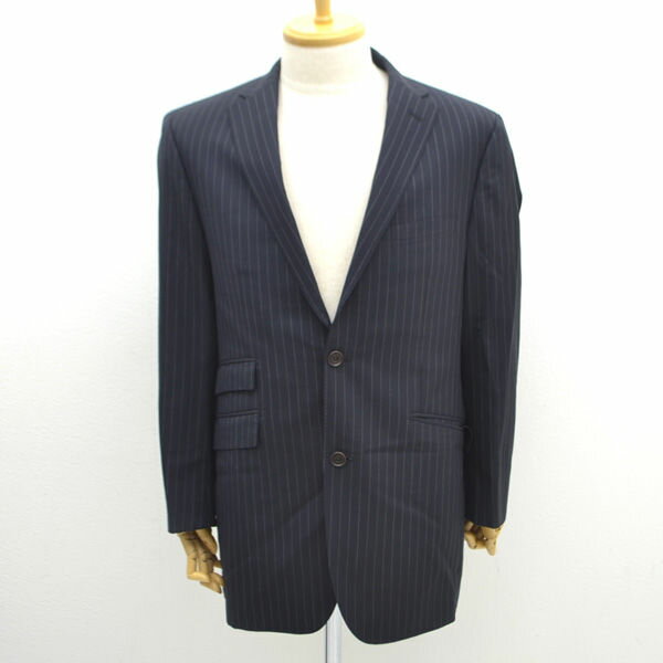 BURBERRY BLACK LABEL / バーバリーブラックレーベル ◆テーラードジャケット/シングル/2B/SUPER100s/ストライプ/ネイビー/サイズ42L BMD27-409-29 【メンズ/MEN/男性/ボーイズ/紳士】 【古着】 【中古】